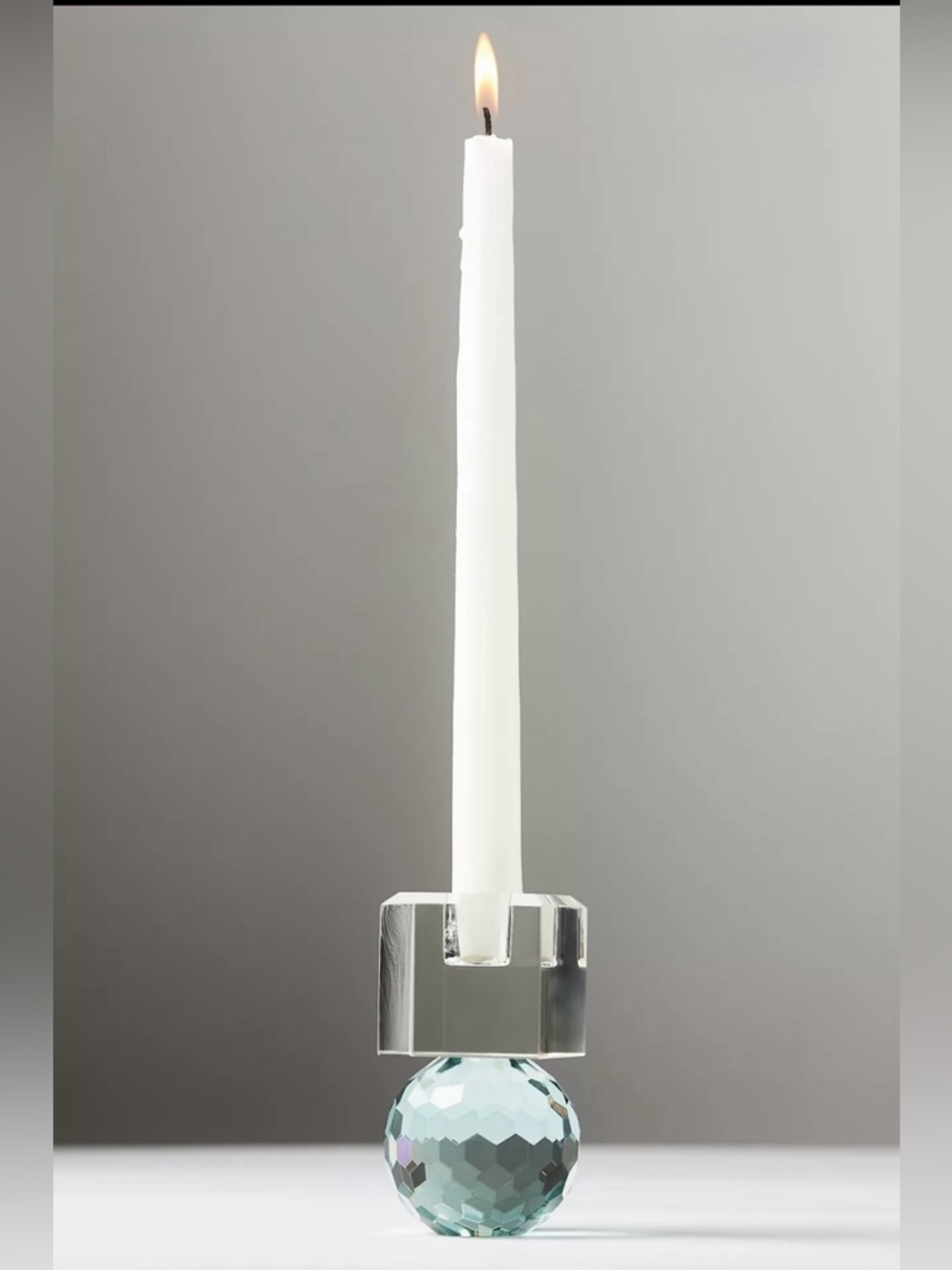 NEW Anthropologie Cut Glass Candle Holder, Clear & Sky Blue